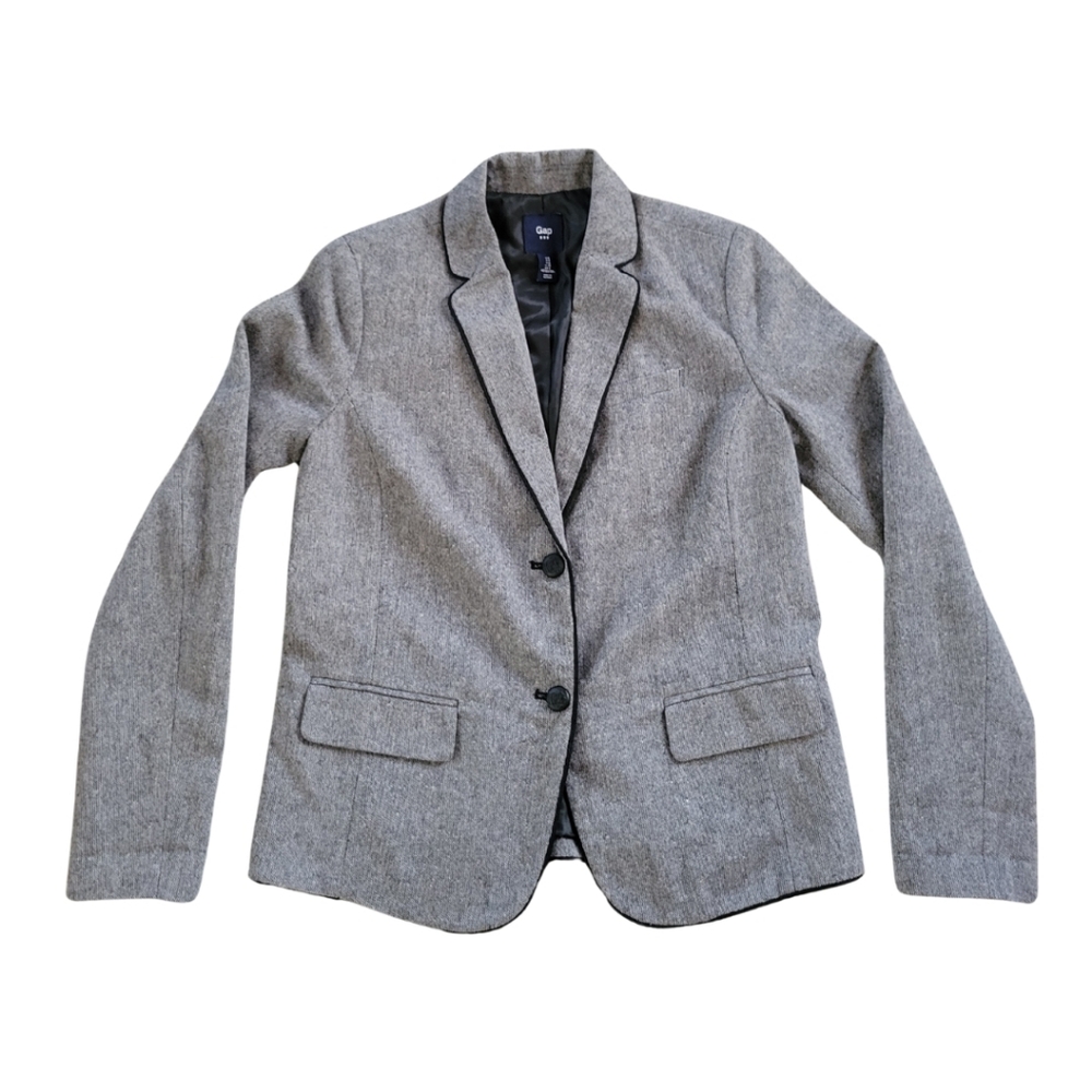 Gap Tweed Wool Blend Blazer Womens 4 Gray Preppy Academia Workwear Y2K Office